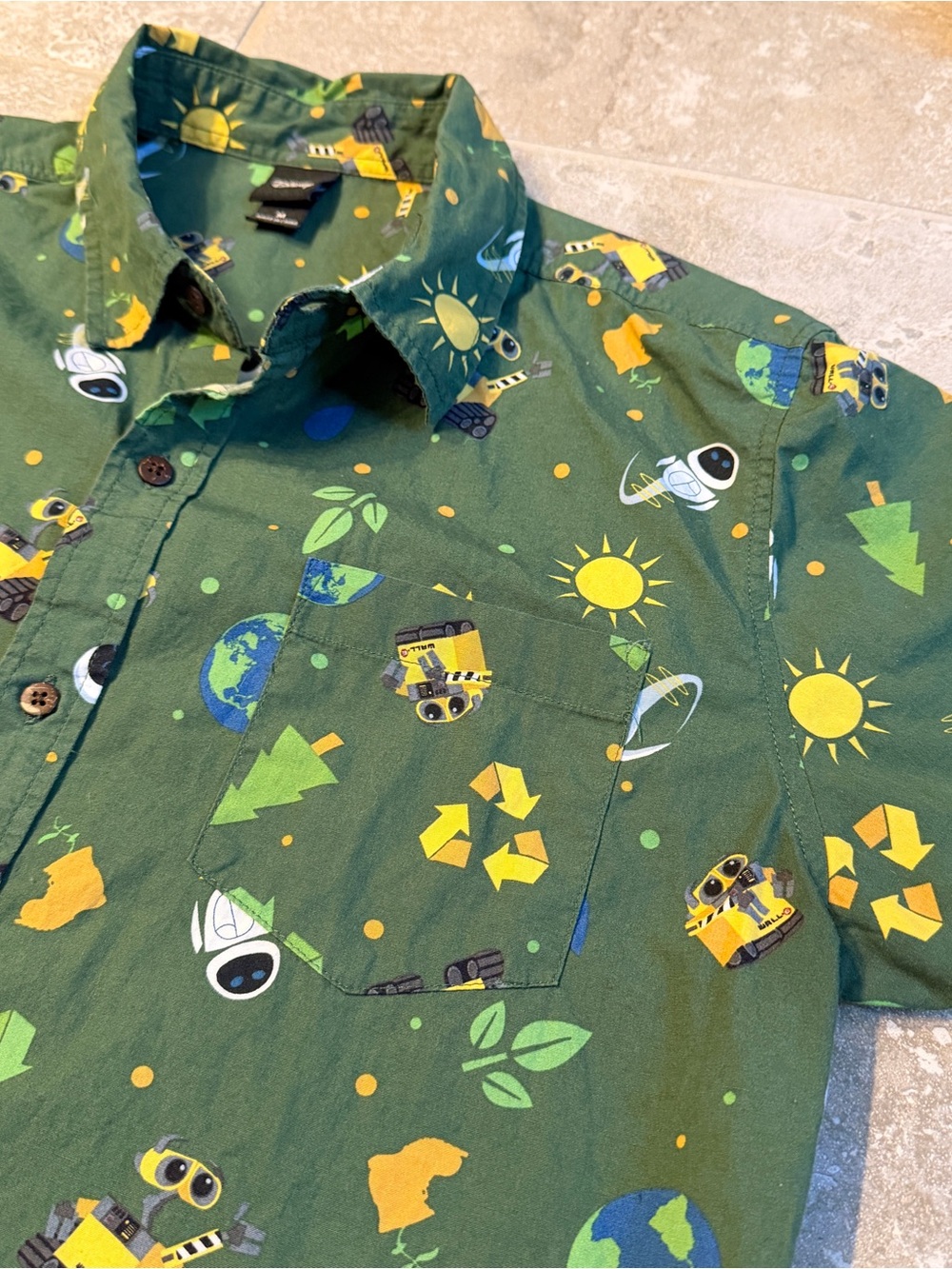 Disney Pixar WALL-E & EVE All-Over Print Button-Down Shirt - Picture 2 of 3
